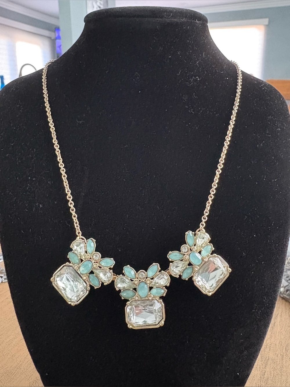 Banana Republic Aqua Blue Crystal Statement Necklace